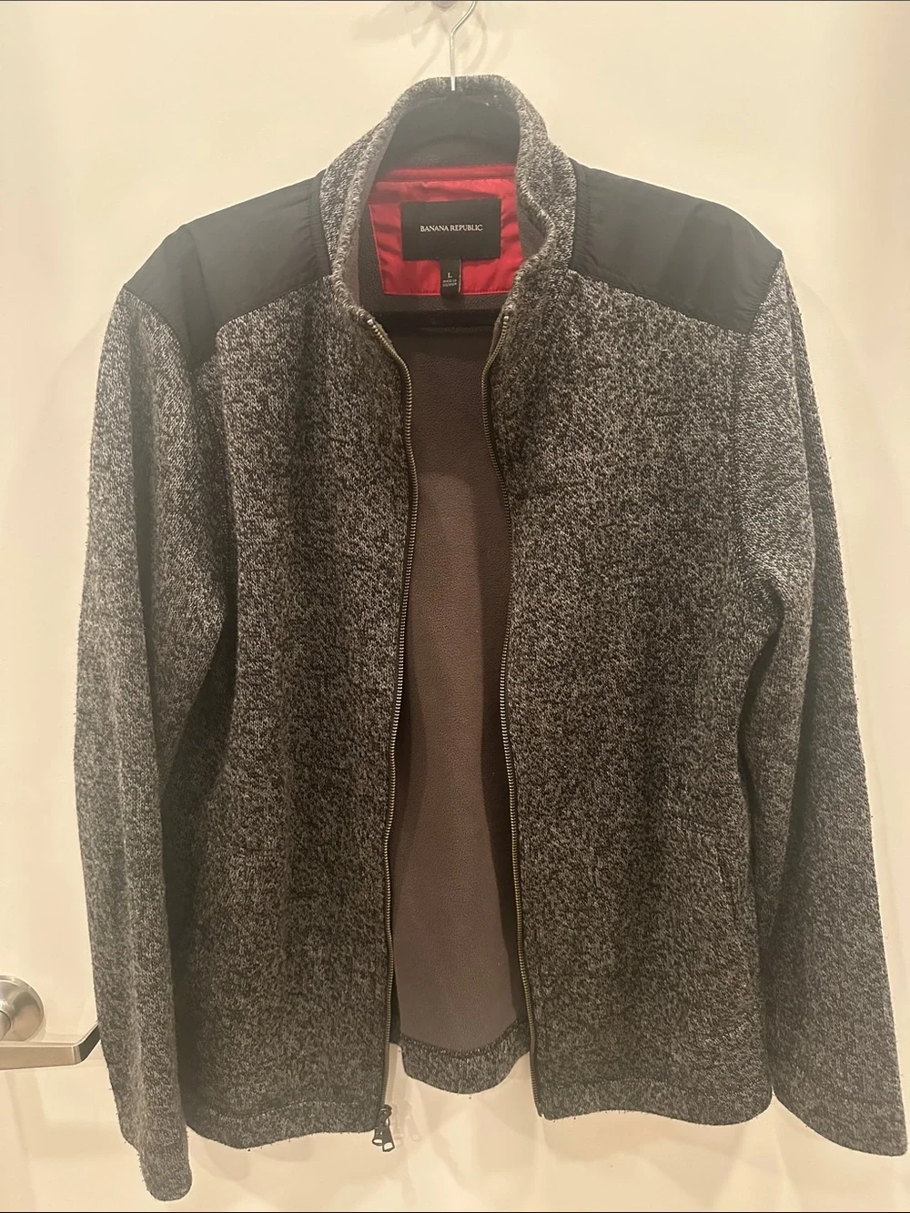 Banana Republic Men's Heather Grey and Black Full-Zip Sweater Jacket